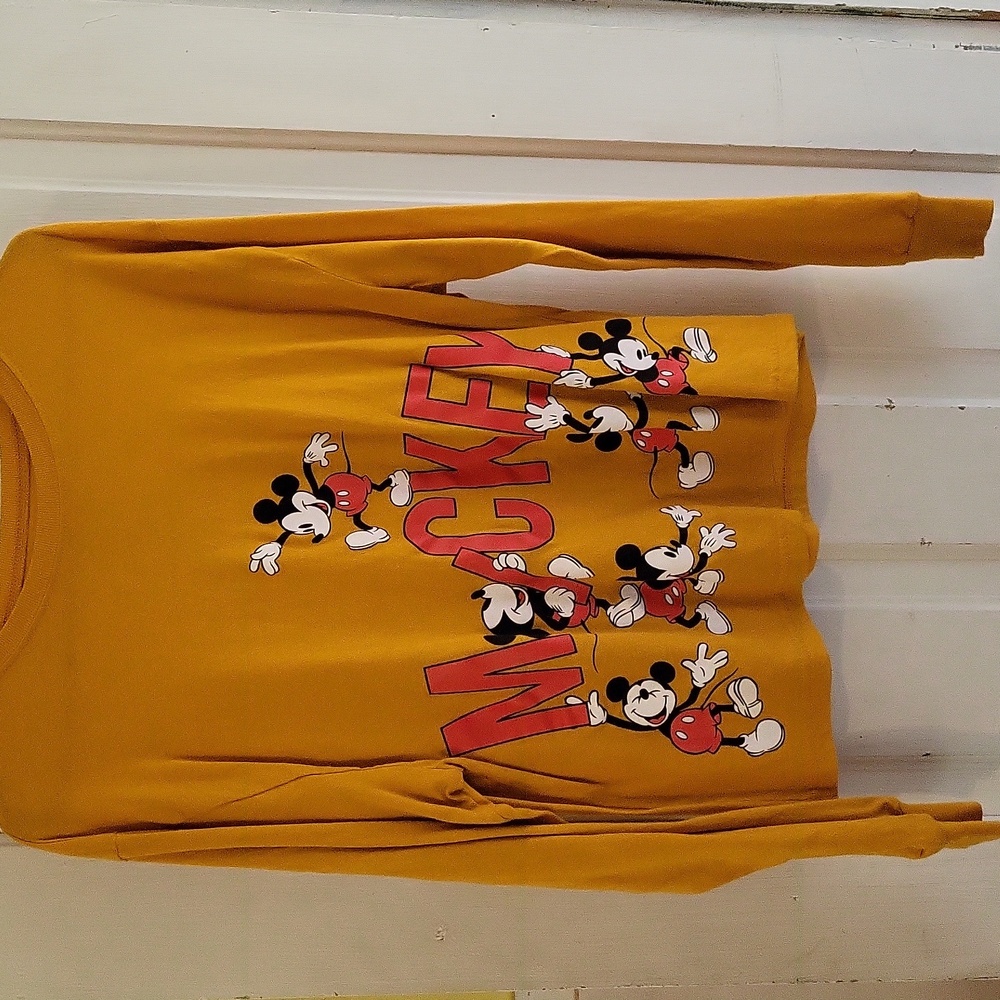 Disney Mickey Mouse Long Sleve shirt Classic Big Graphics Mustard Yellow L
